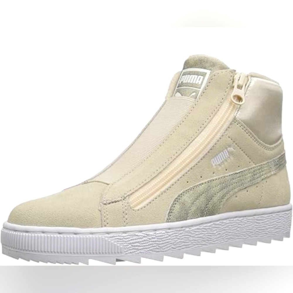 Puma Women's Midi Cream High-Top Sneakers with Zipper - NEW 6.5M